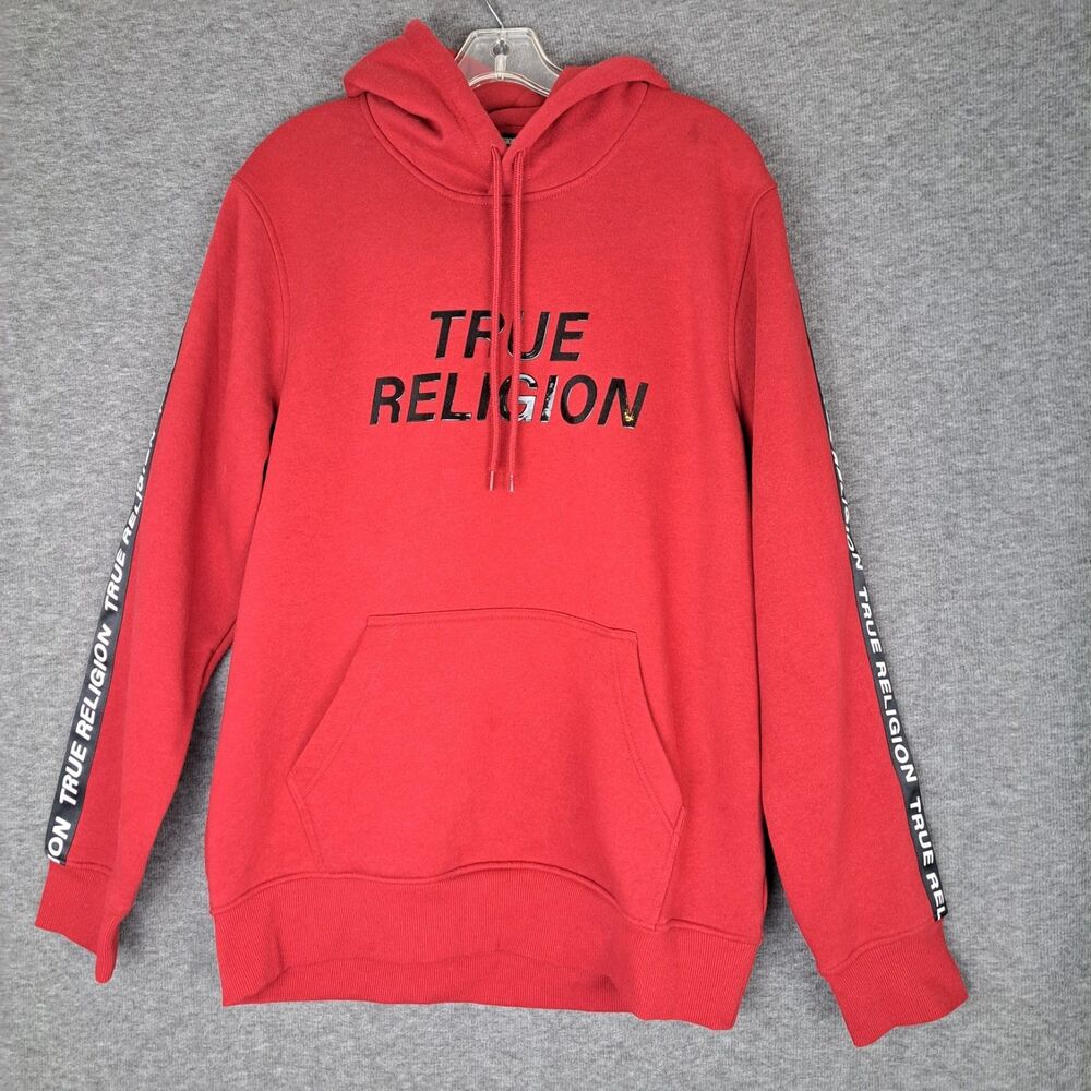 True Religion Men's Red Fleece Pullover Hoodie Size‎ Medium